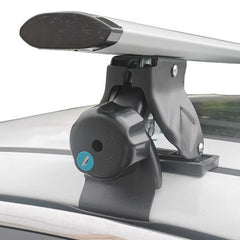 Car roof rack system with mounting brackets on a vehicle