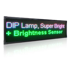 LED display board with text 'DIP Lamp, Super Bright + Brightness Sensor'