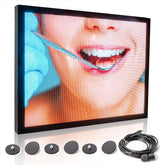 Digital display screen with a dental examination image and a cable on a white background