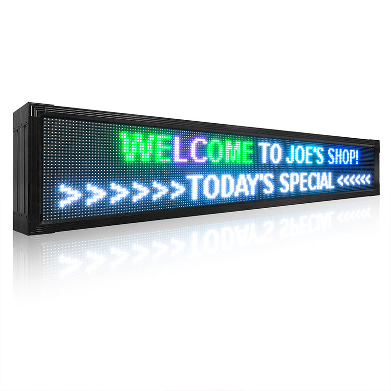 LED sign displaying 'Welcome to Joe's Shop! Today's Special'