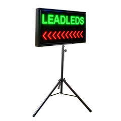 LED sign with 'LEADLEDS' text on a stand against a white background