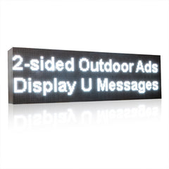 LED sign displaying '2-sided Outdoor Ads Display U Messages' on a white background