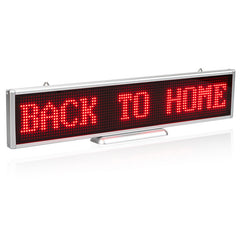 LED sign displaying 'BACK TO HOME'