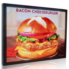 Digital display of a bacon cheeseburger with 'Bacon Cheeseburger' text above it.