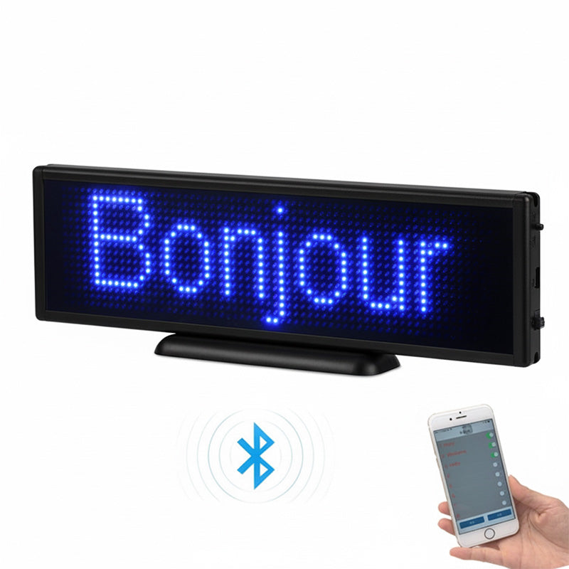 Leadleds USB Rechargeable LED Message Board displaying Bonjour – Bluetooth programmable mini LED sign for home and office