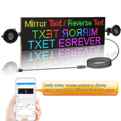 LED text display with mirror and reverse text options, connected to a smartphone app.