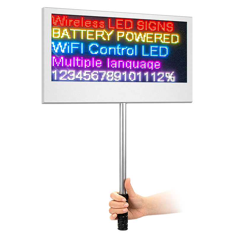 Hand holding a wireless LED sign