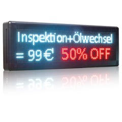 Digital display board with German text and pricing