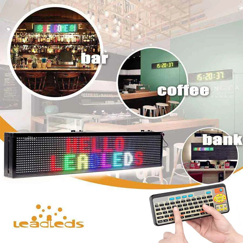 Leadleds Remote Led Sign Programmable Scrolling Message Business Sign 40 by 6 in, Multicolored