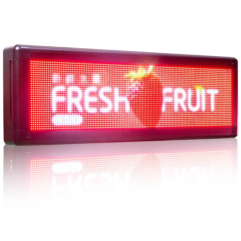 LED sign displaying 'Fresh Fruit'