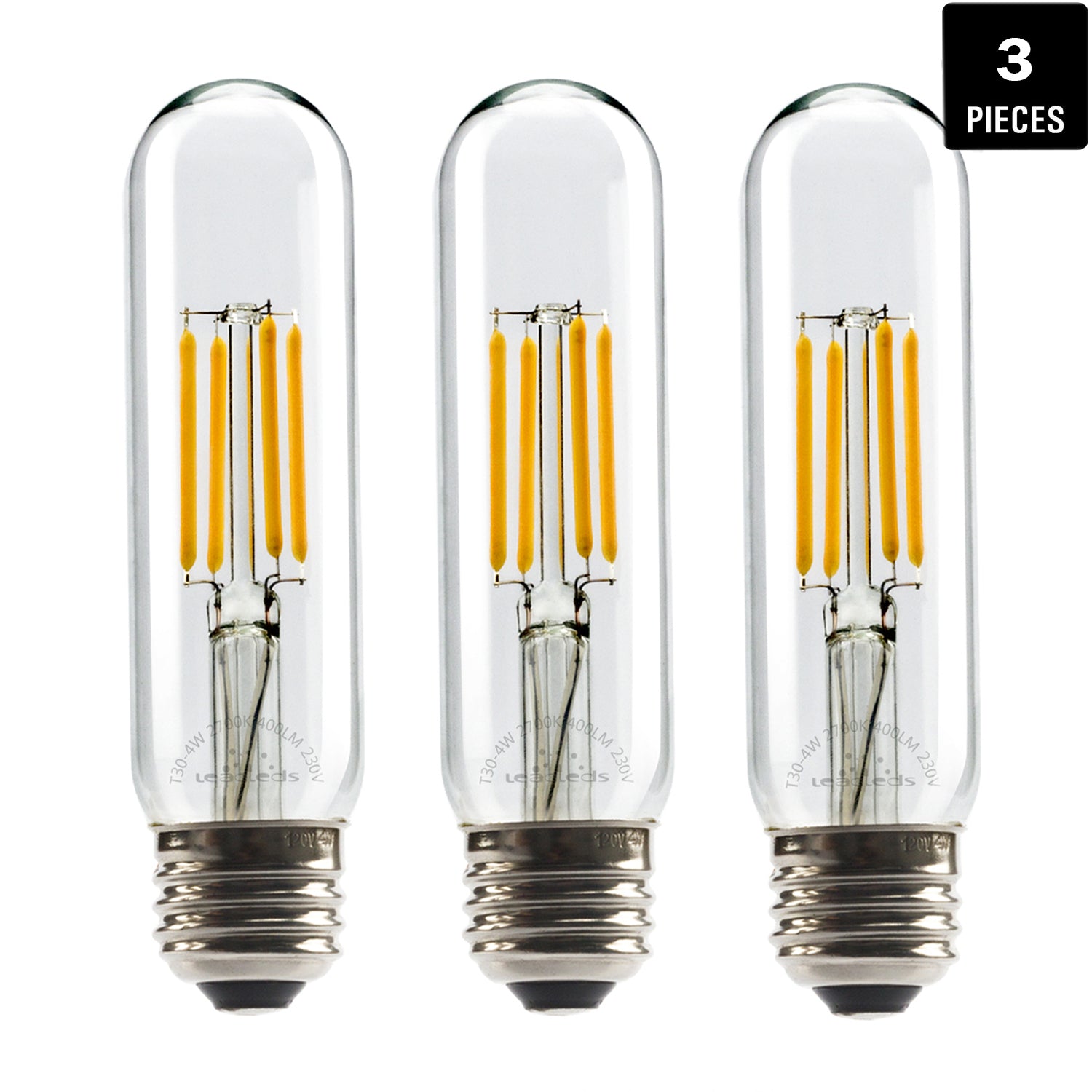 Leadleds LED Edison Bulb 40W Equivalent Non Dimmable E26 LED Lamp T10 Tubular 2700K Neat Warm White - Leadleds
