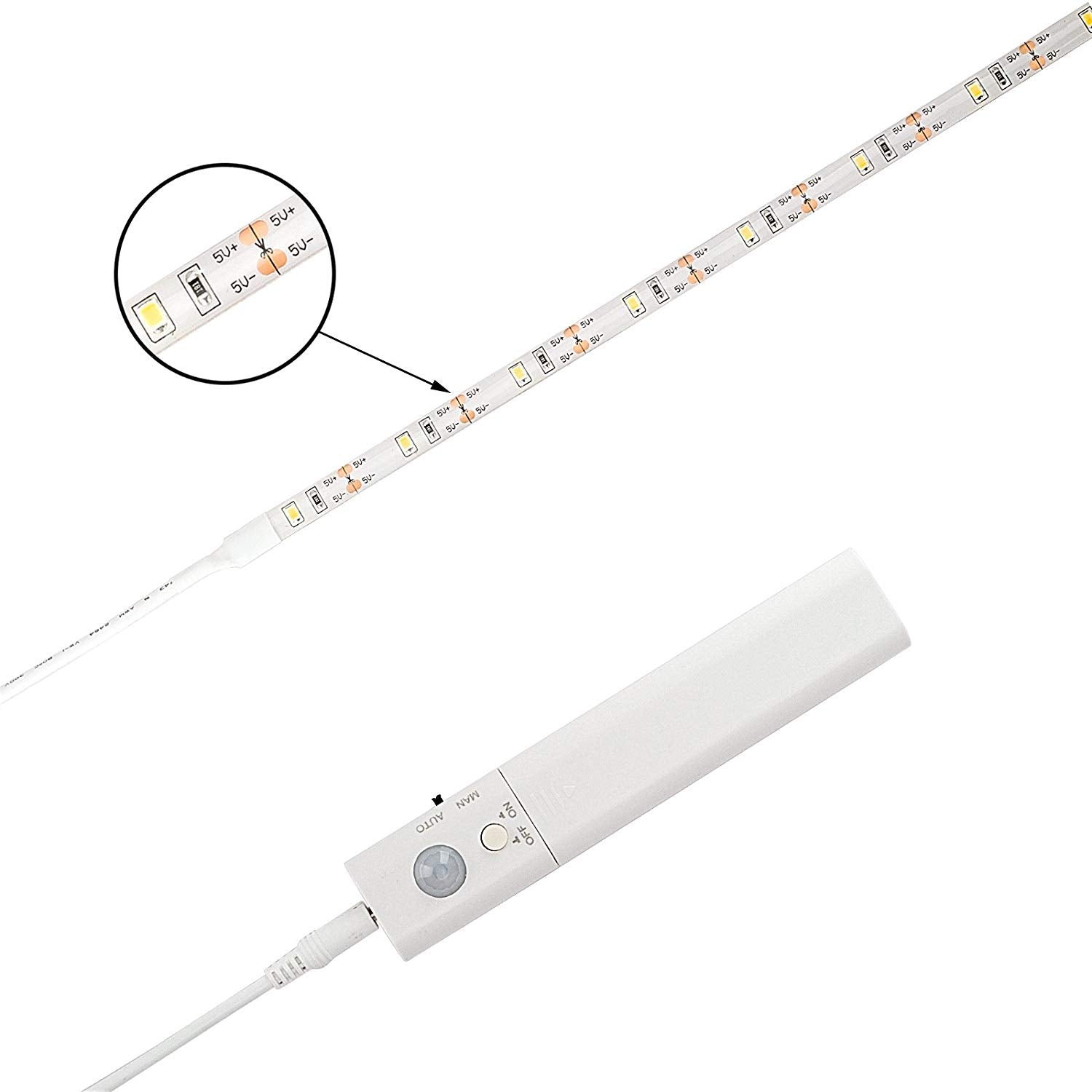Leadleds Battery Powered LED Strip Lights Flexible Motion Sensor Closet Light for Cabinet/Cupord/ Stairs, 3000k Warm White - Leadleds