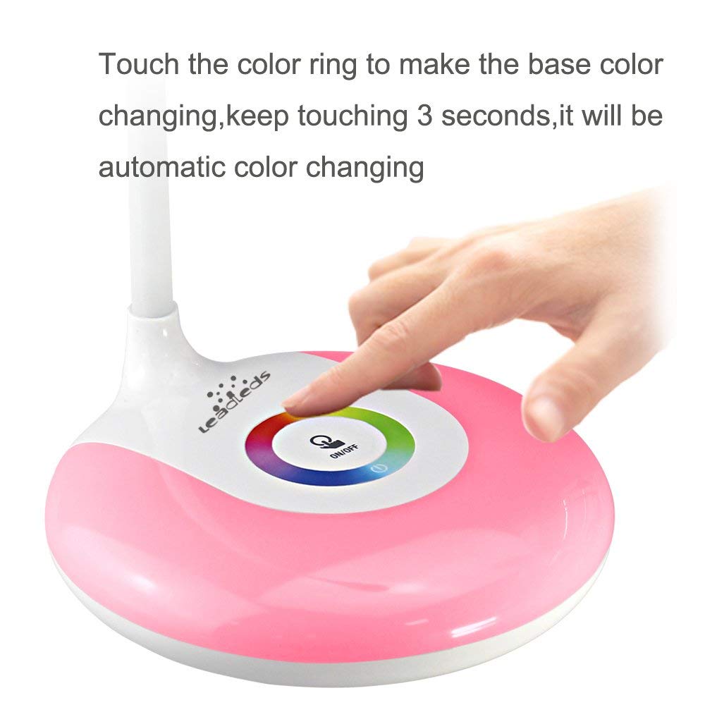 Leadleds Desk Lamps Book Reading Lights with Touch-Sensitive Control Panel, 256 Color Changing Base, USB Rechargeable LED Bedside Lamps Night Light - Leadleds