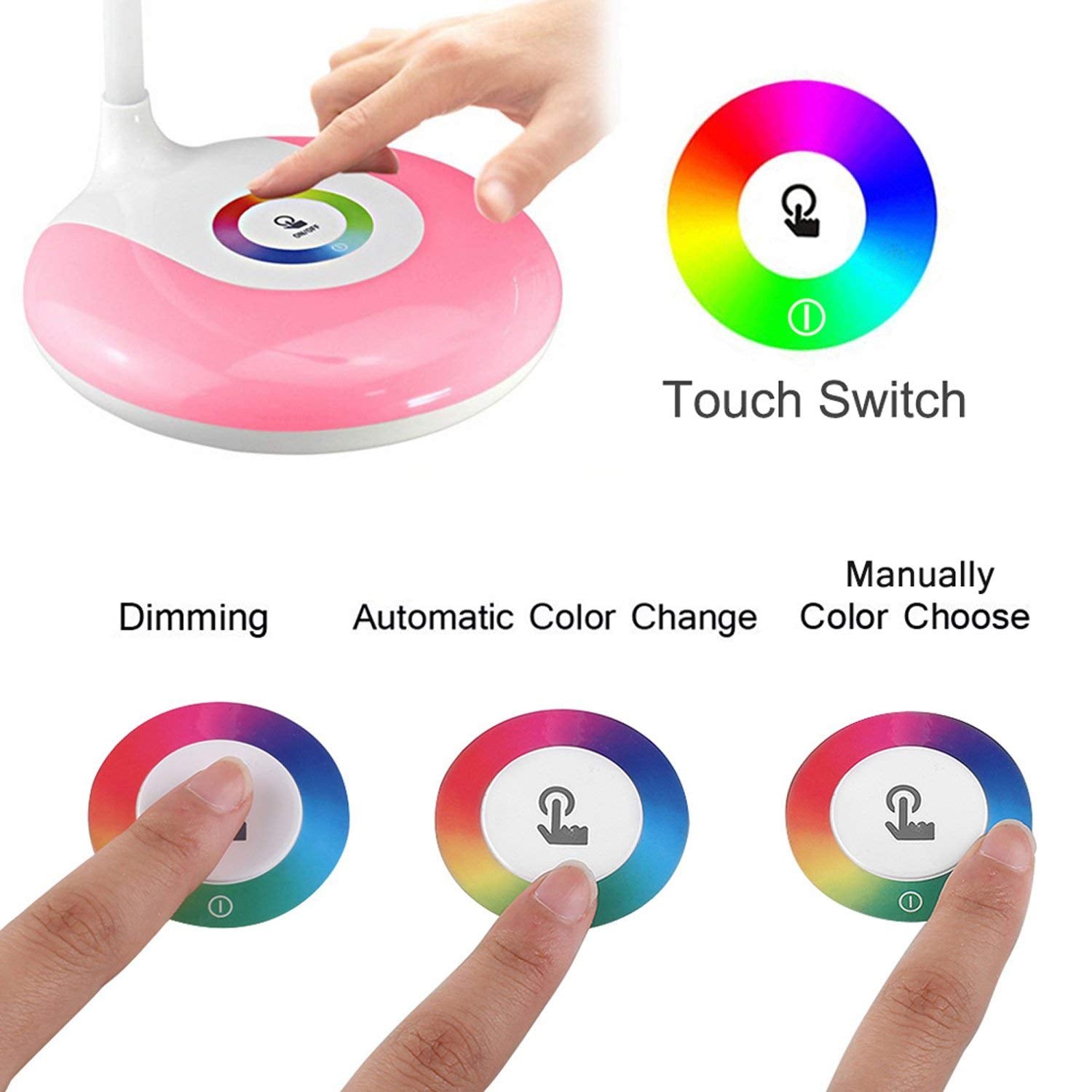 Leadleds Desk Lamps Book Reading Lights with Touch-Sensitive Control Panel, 256 Color Changing Base, USB Rechargeable LED Bedside Lamps Night Light - Leadleds