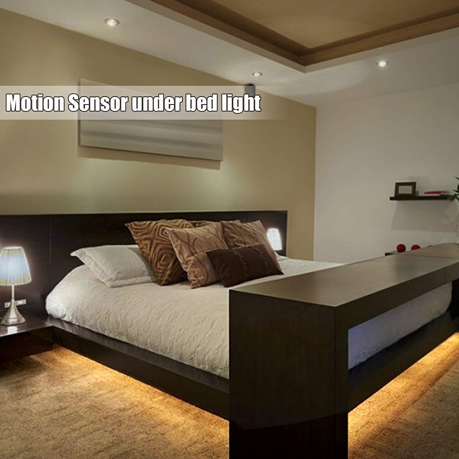 Leadleds Motion Activated Bed Light 4ft LED Strip with Motion Sensor and Power Adapter(Warm Soft Glow) - Leadleds