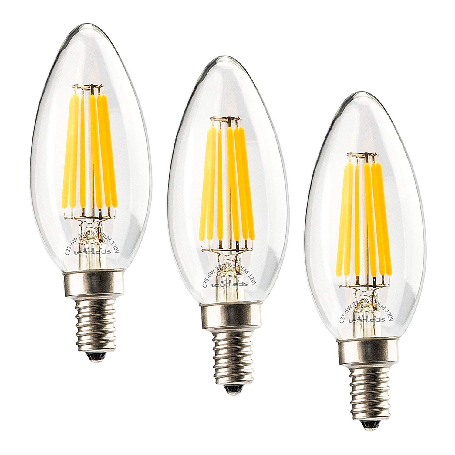 Leadleds 6w Chandeliers LED Bulb Dimmable 60W Equivalent E12 Candelabra Bulb 2700k, UL Listed - Leadleds
