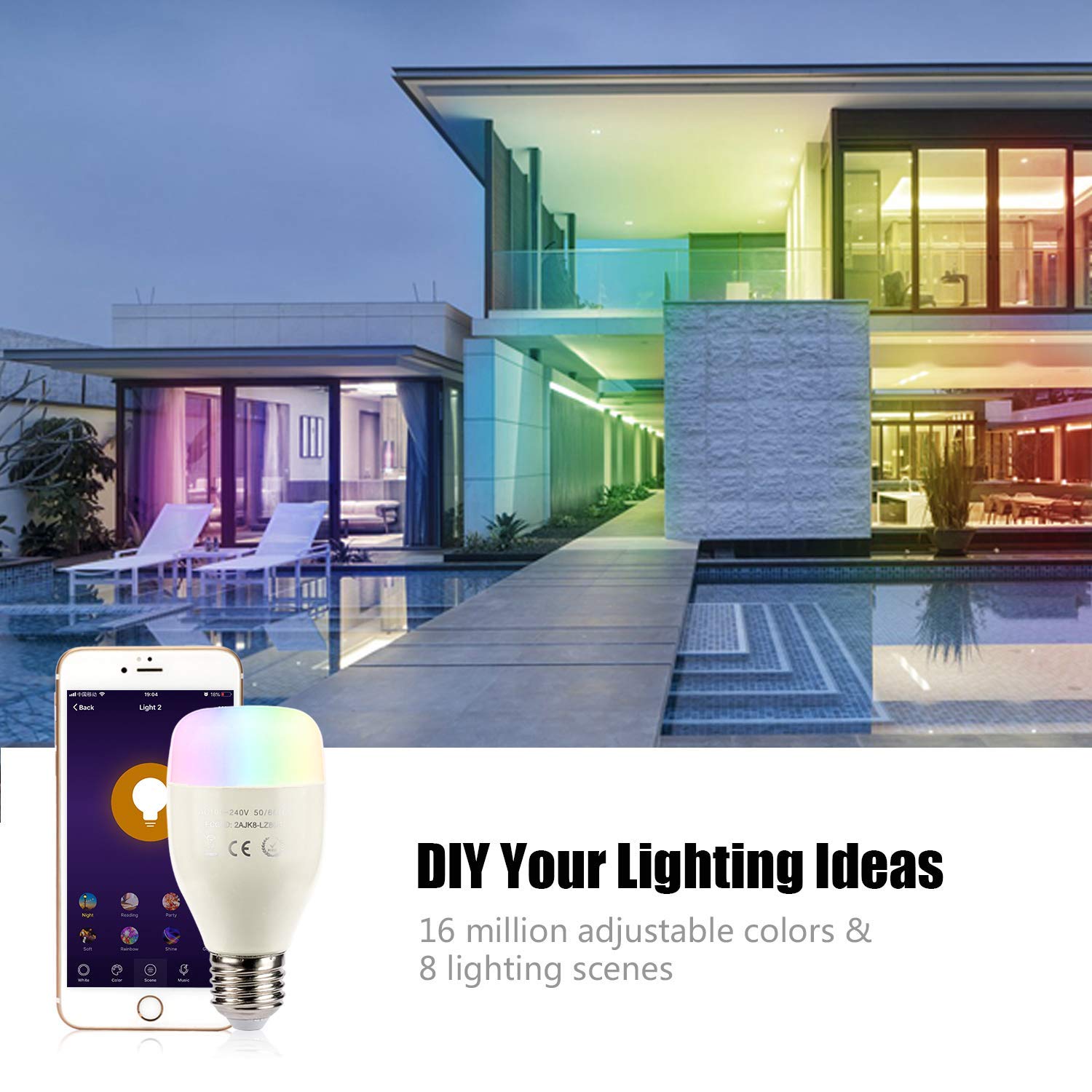 Leadleds Smart Led Bulb Dimmable Multicolored Phone Controlled, Compatible with Alexa, Google Home - Leadleds