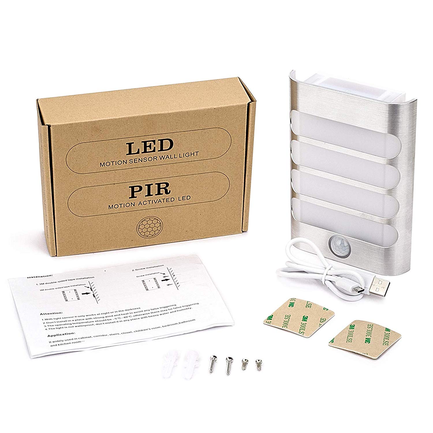 Leadleds Motion Sensor Light USB Rechargeable or 3pcs AA Battery Powered Wall Sconce Spot Lights Hallway Night Light, 2 Pack - Leadleds