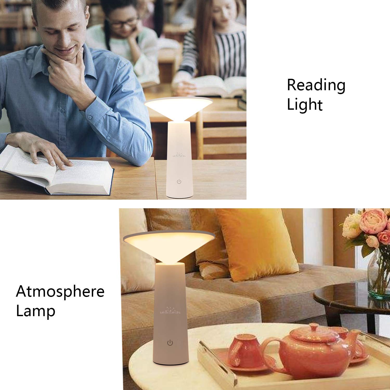 Leadleds LED Desk Lamp USB Charging Touch Sensitive Control Adjustable Brightness Reading Light - Leadleds