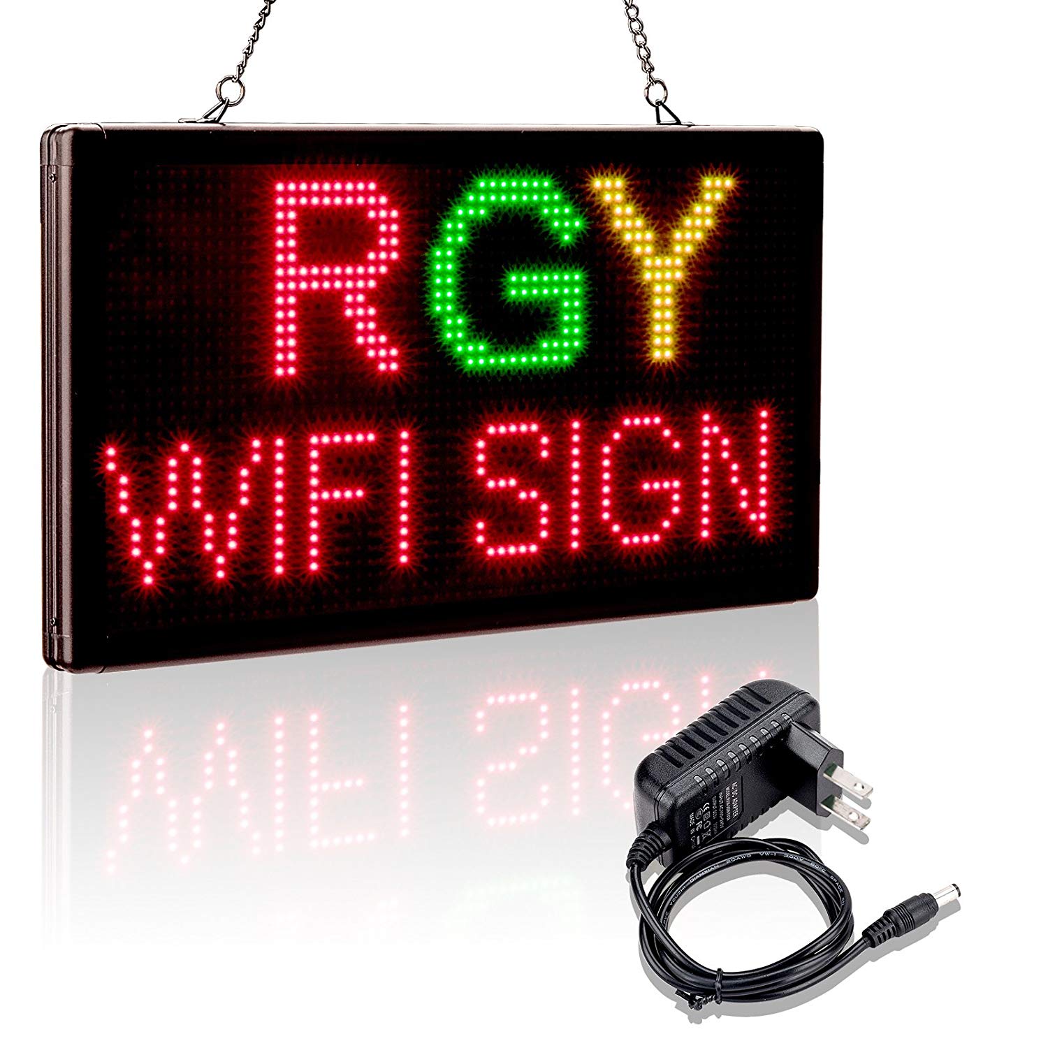 Leadleds Open Sign WiFi Programmierbares dreifarbiges Nachrichtendisplay  für Geschäft, 33 x 18 cm - LED-Schild mit Weitspannungs-Wechselstromstecker