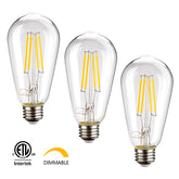 Leadleds ST21 Dimmable LED Filament Bulb 810 Lumens E26 3000K, 6.5W = 75W Incandescent Bulb - Leadleds