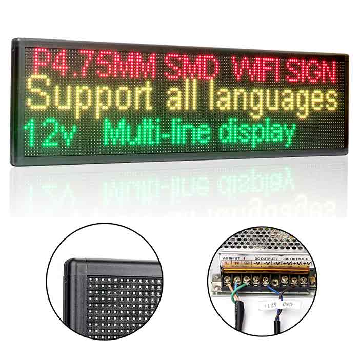12V P4 Car Led Sign Display RGB Full Color Smartphone Programmable  Scrolling Message Board Multi-Language Led Sign Screen 52CM