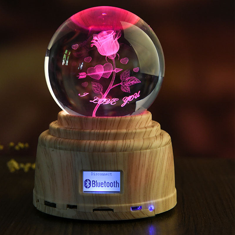 Leadleds Personalized Crystal Ball Led Rotating Light MP3 Speaker with 3D Engraved Image
