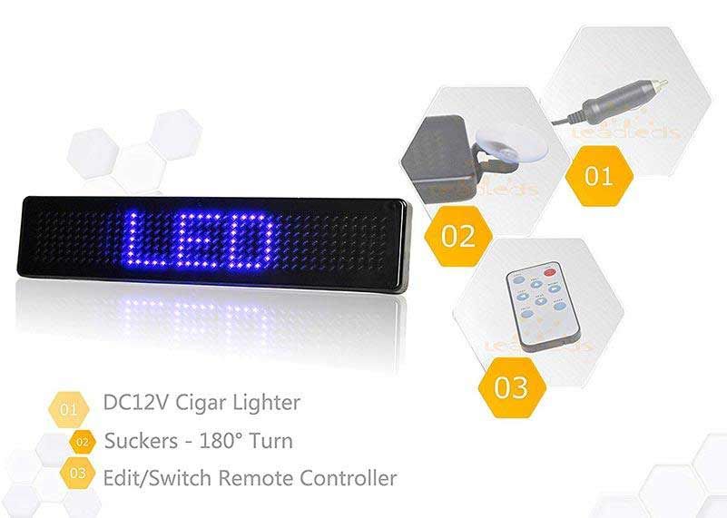 Leadleds Scrolling Led Sign Programmable Driving Lights DC12v for Car Motorcycle Bicycle, Blue - Leadleds