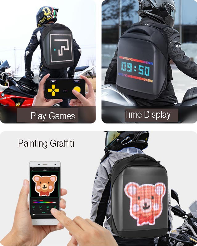 Leadleds Smart Led Backpack Shoulder Bag with Full Color Advertising for Boys Girls Gift, Black