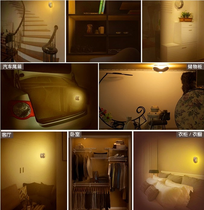 Four Leaf Clover LED Night Light AAA Battery powered wall Lamp Anywhere Bright Motion Sensor LED Wall Sconce Hallway Closet Lamp - Leadleds