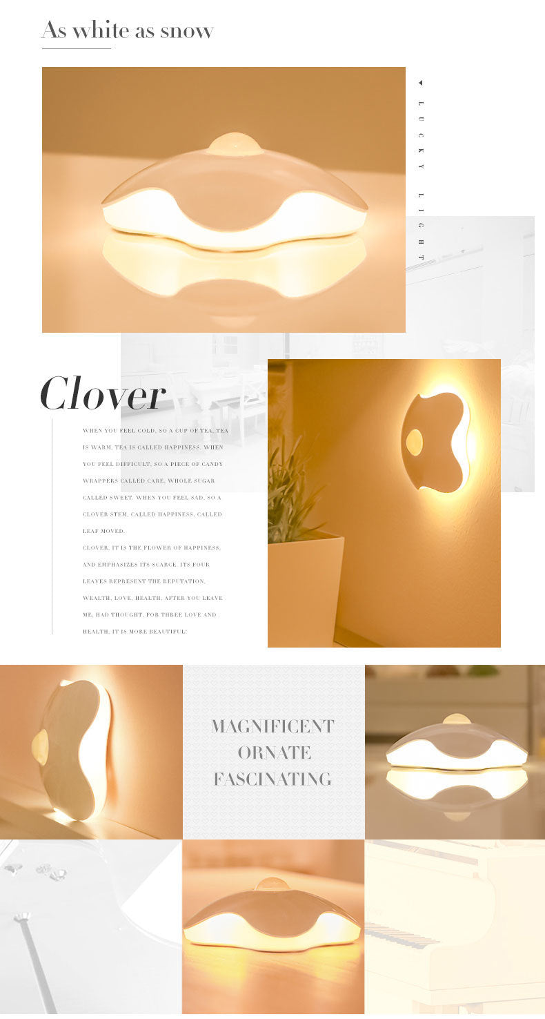 Four Leaf Clover LED Night Light AAA Battery powered wall Lamp Anywhere Bright Motion Sensor LED Wall Sconce Hallway Closet Lamp - Leadleds