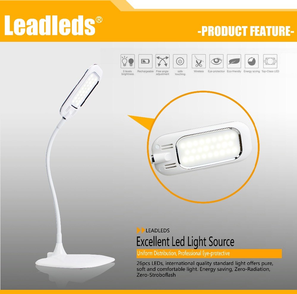 Fashion Gooseneck LED Desk Lamp Smart Touch Control Switch Portable Reading Lamp With 3 Level Dimmer Table Lamp Office light - Leadleds