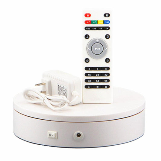 Dia 20cm Stable Heavy Load Remote Control Electric Turntable Jewelry Display Stand 360 Degree white Color 20-68 Secs Per Circle - Leadleds