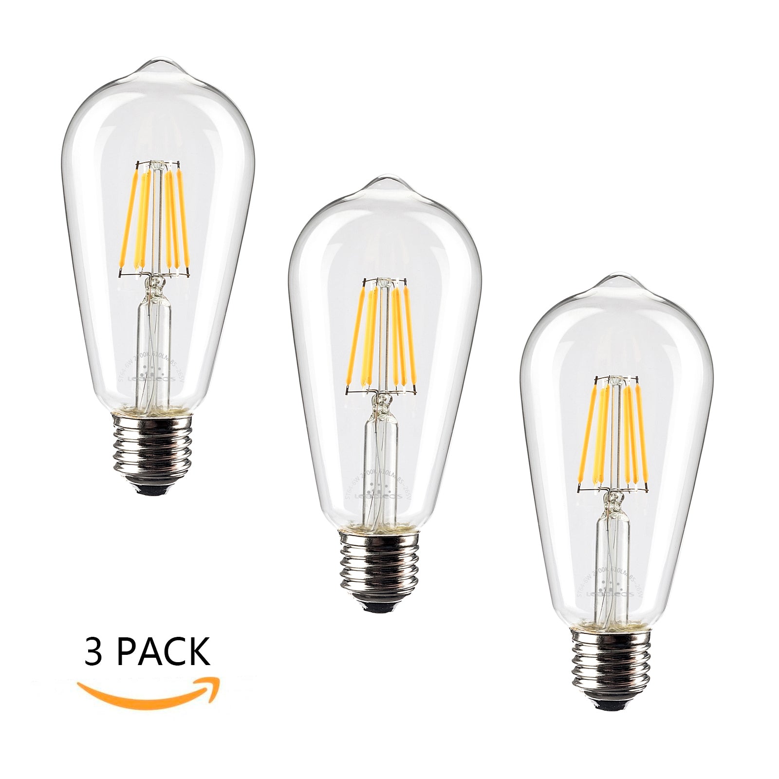 Leadleds 6W Vintage Edison Bulb 60 Watt Equivalent Non Dimmable ST21 E27 610LM 2700K, 85-265V - Leadleds