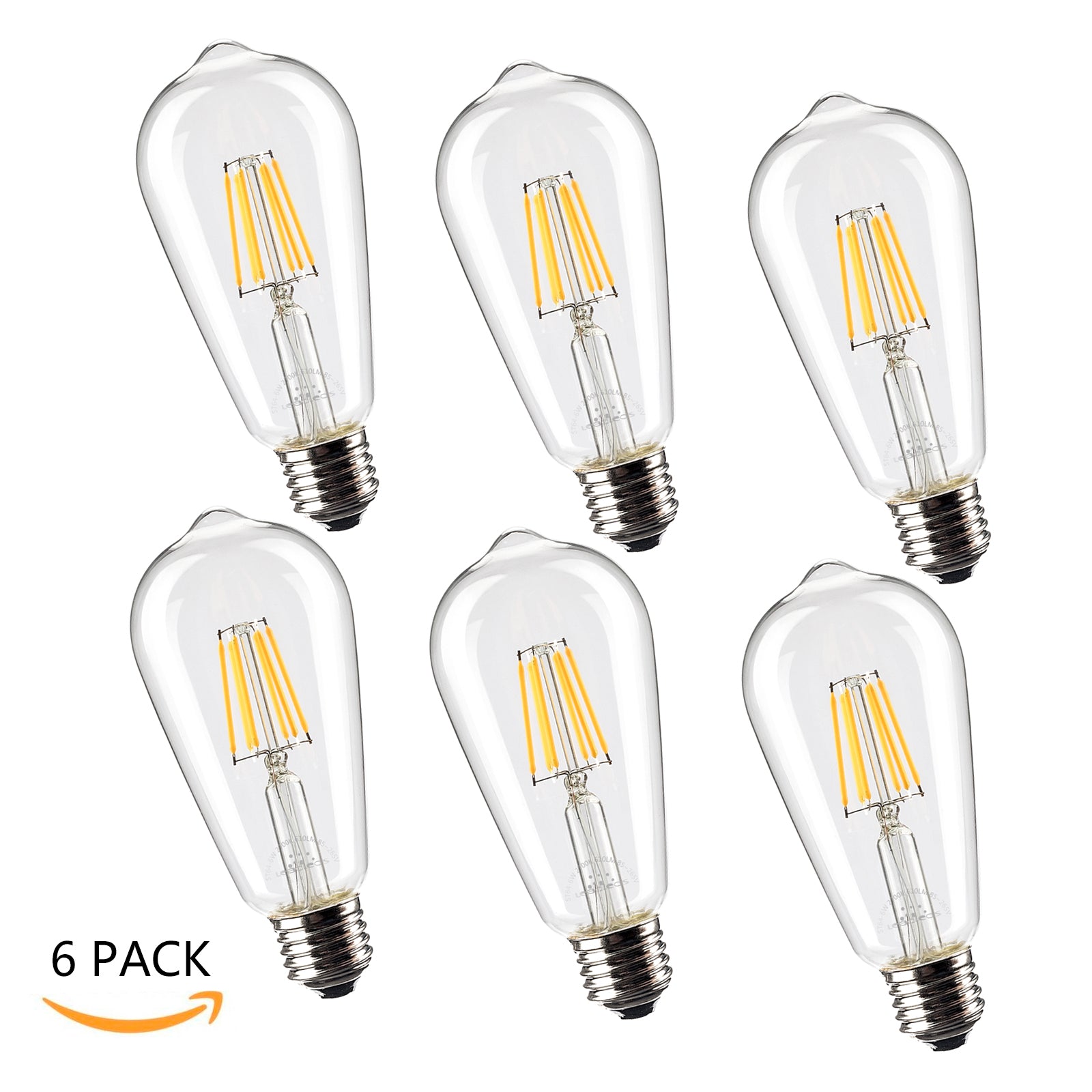 Leadleds 6W Vintage Edison Bulb 60 Watt Equivalent Non Dimmable ST21 E27 610LM 2700K, 85-265V - Leadleds