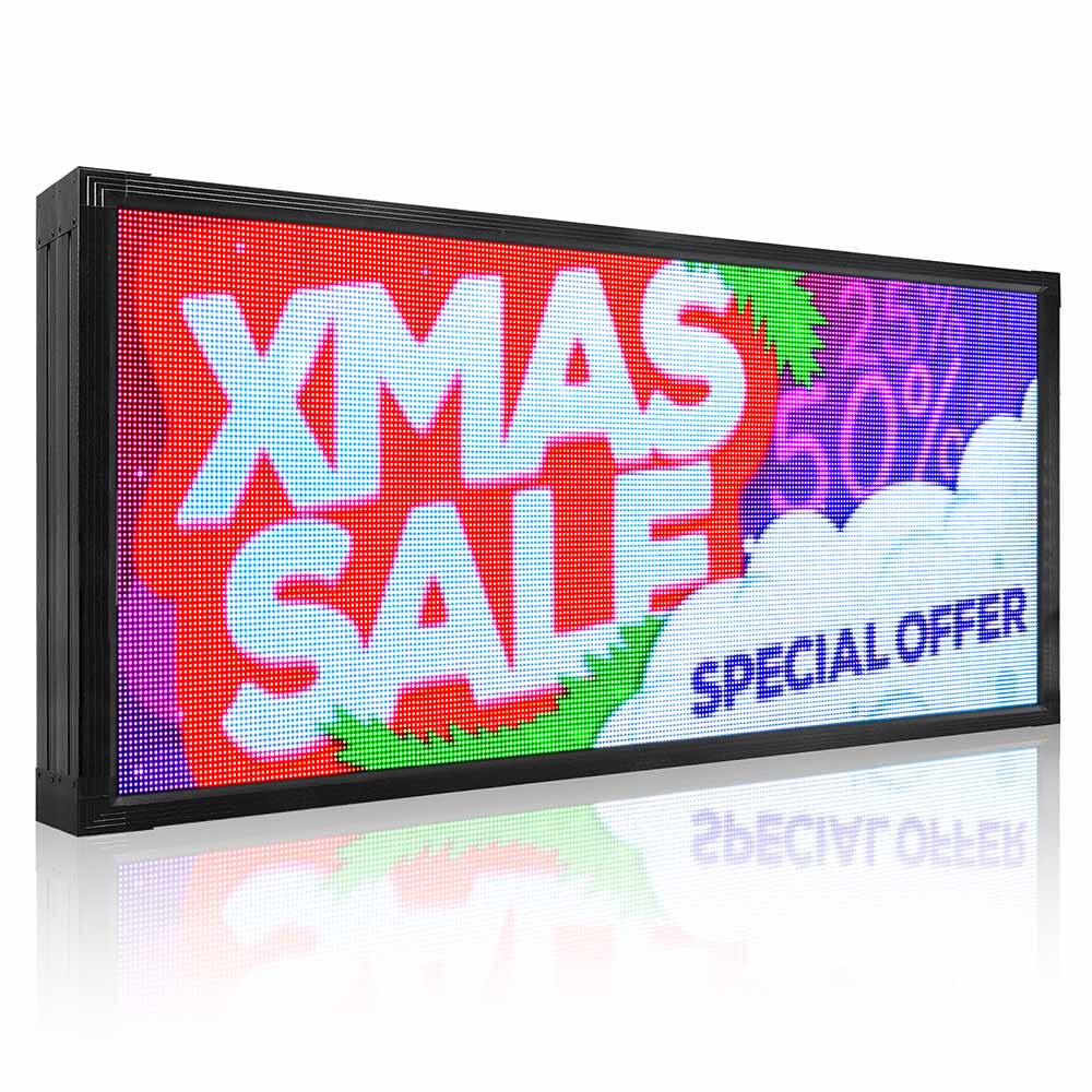 Outdoor Double-Sided LED Video Sign on Pole at Gas Station Evening