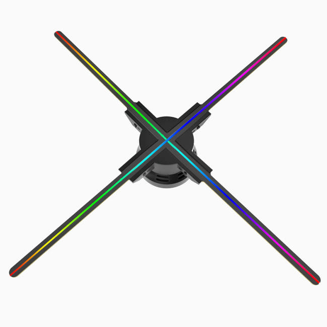 52CM WiFi 3D holographic LED fan display projector mounted on wall showing floating 3D hologram with 624 LED lights in black color for retail advertising Image principale du produit
