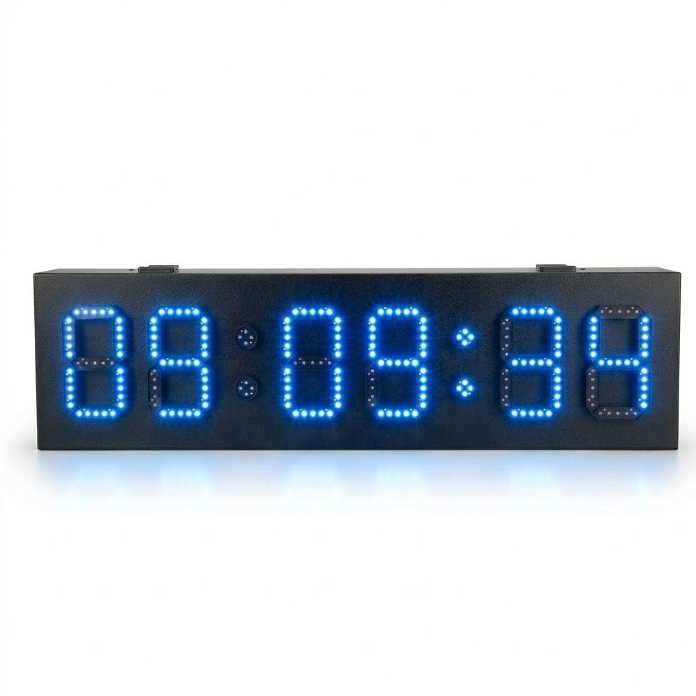 6 inch outdoor LED temperature display with blue digits showing Fahrenheit