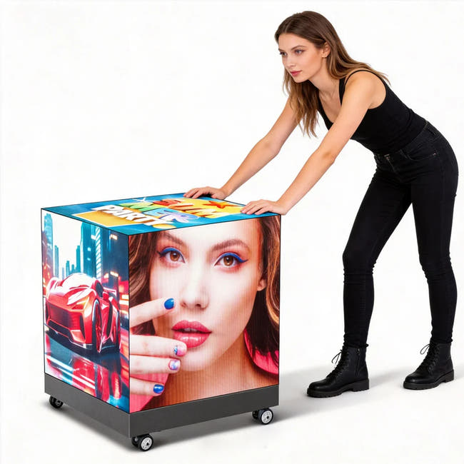 Advertising Board Leadleds 5-Sided LED Video Cube Outdoor Display Sign P3 Full Color WiFi App Control Wheeled Mobile Sign Imagen principal del producto