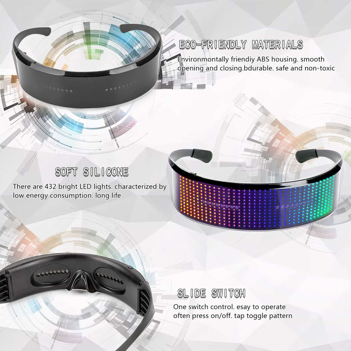 Bluetooth LED glasses for scrolling messages