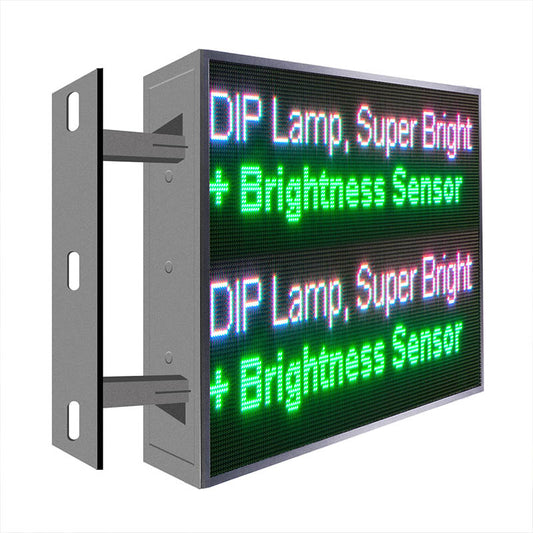 LED display panel with text 'DP Lamp, Super Bright' and 'Brightness Sensor' on a white background