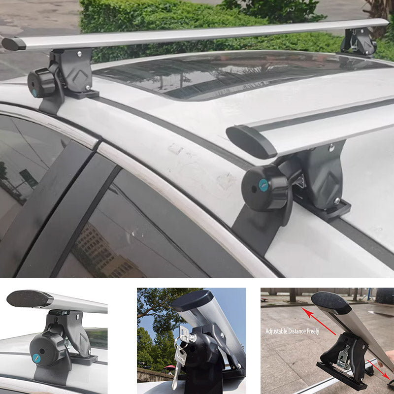 Car roof rack system with adjustable distance feature on a car