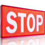 LED sign displaying the word 'STOP' on a red background