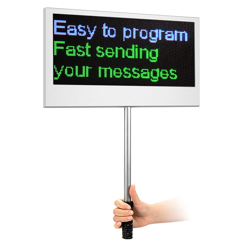 Hand holding a digital display board 