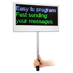 Hand holding a digital display board 
