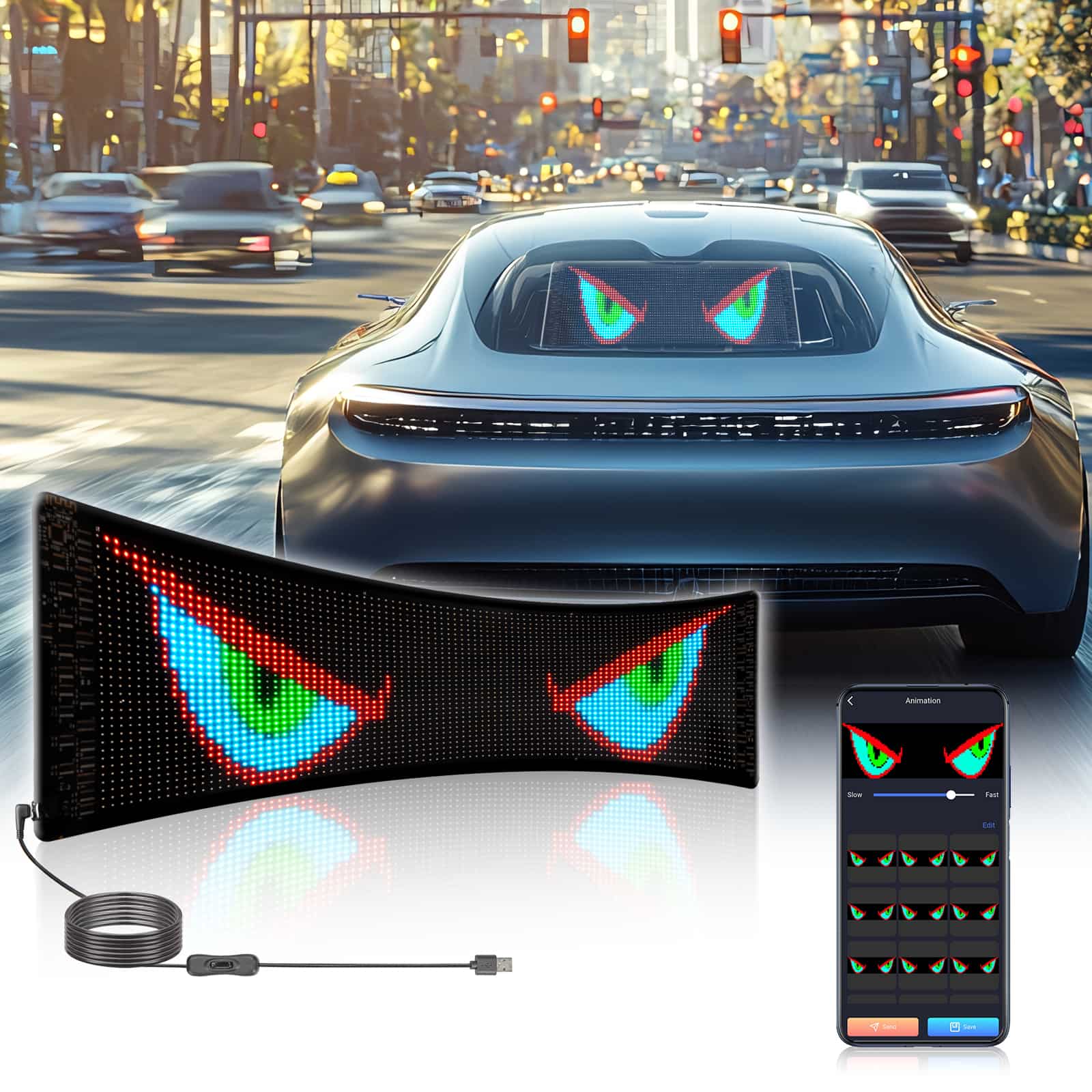 Leadleds-cartel Led Flexible para coche, cartel publicitario con desplazamiento USB 5V, programable Imagen secundaria del producto