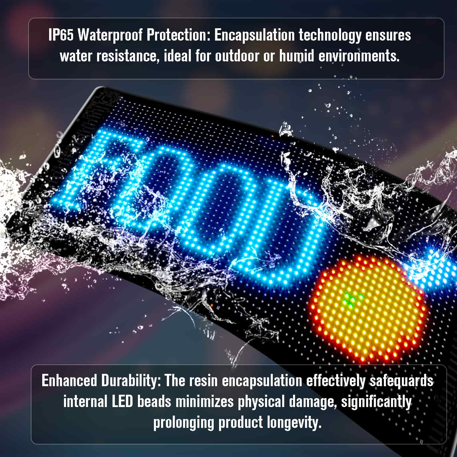 Flexible LED matrix panel with double-sided tape attached to car window