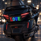 Black scooter with 'LOVE' LED sign