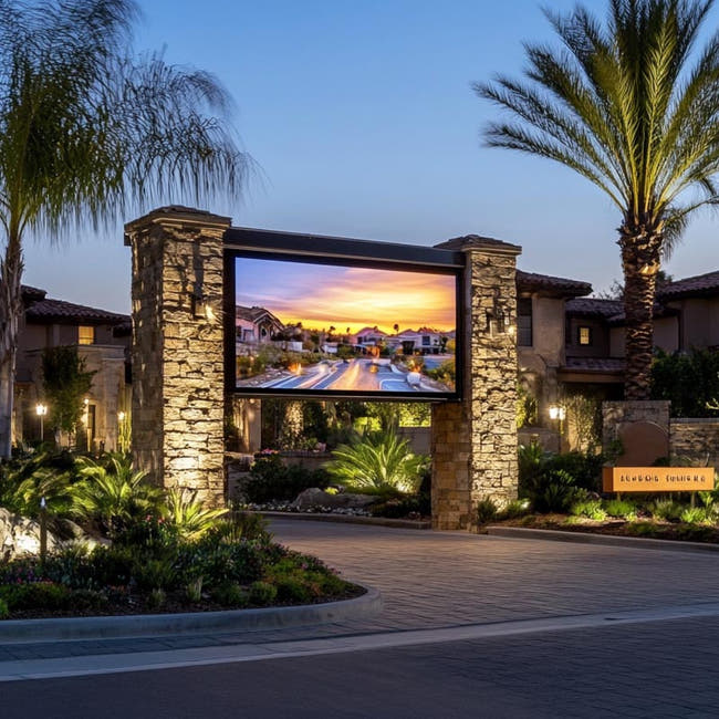 Full-color LED signage displaying real estate listings outside property office - commercial digital display Secondary image