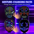 Gesture control face transforming LED mask with induction sensor for hands-free face switching